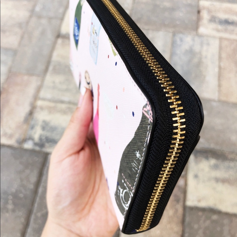Kate Spade Champagne Print Pink Zip around Wallet - Picture 2 of 6